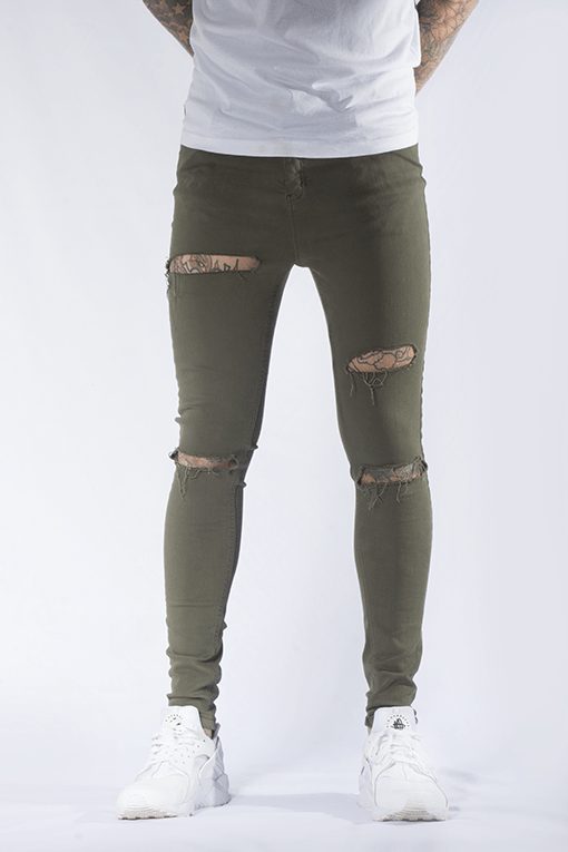 khaki double ripped super skinny theo jeans