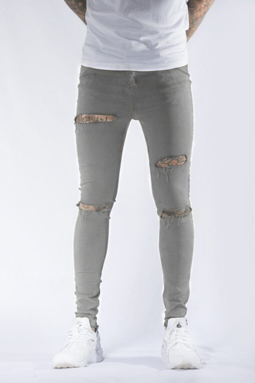 Ice Grey Double Ripped Super Skinny Jeans